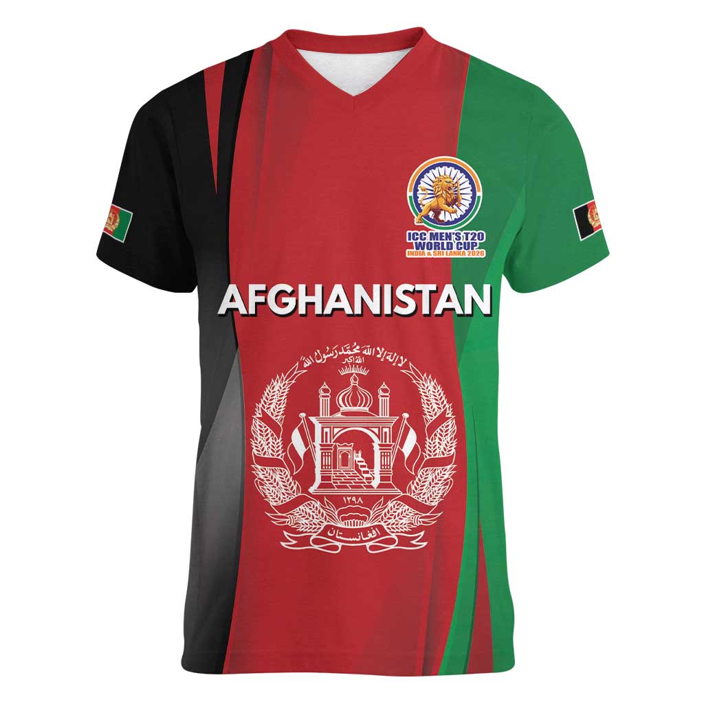 Custom Afghanistan Cricket Spirit 2026 Women V-Neck T-Shirt World T20 Edition - Wonder Print Shop