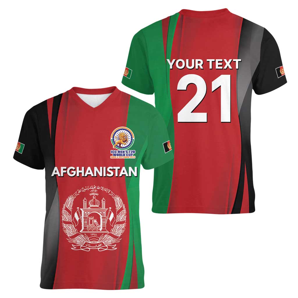 Custom Afghanistan Cricket Spirit 2026 Women V-Neck T-Shirt World T20 Edition - Wonder Print Shop