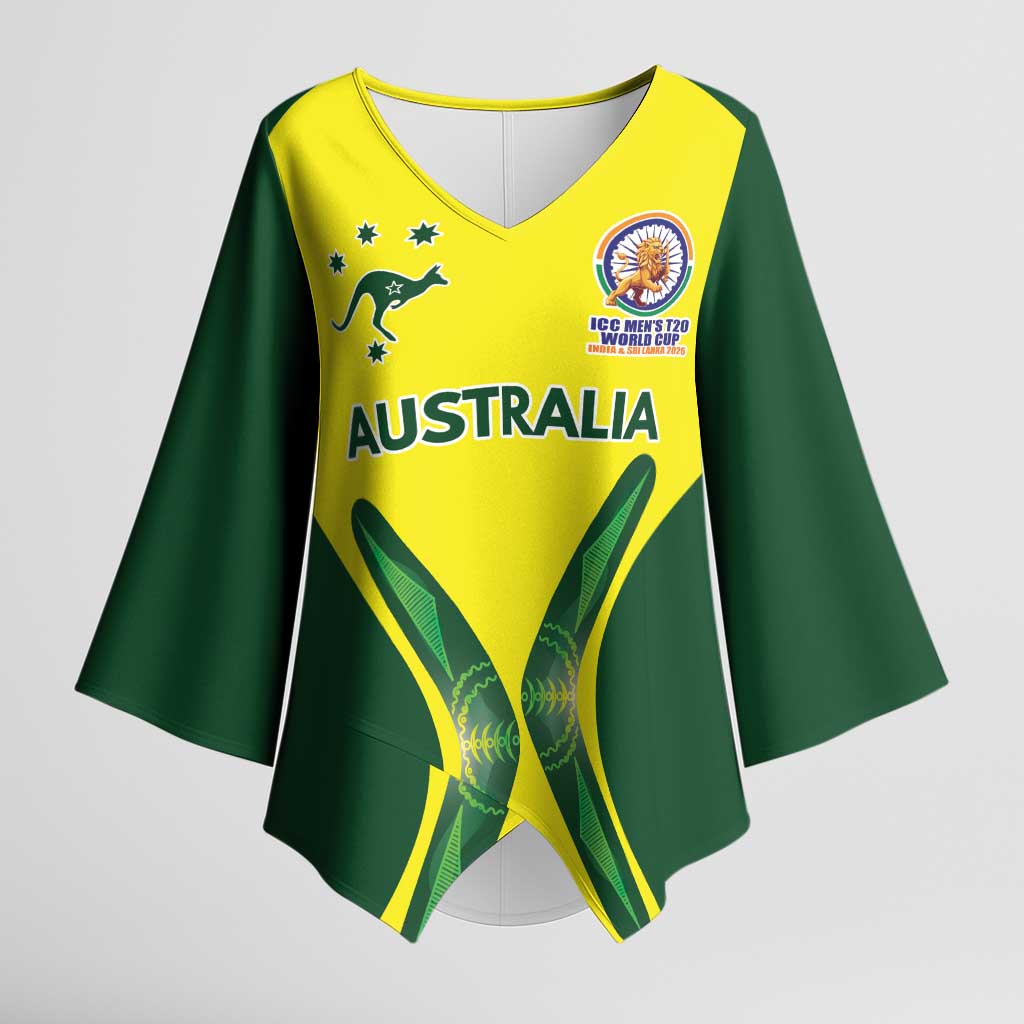 Custom Australia Cricket Spirit 2026 Kimono Sleeve Blouse World T20 Edition - Wonder Print Shop