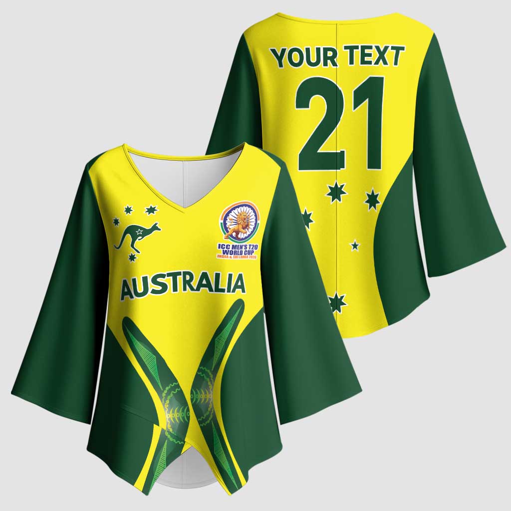 Custom Australia Cricket Spirit 2026 Kimono Sleeve Blouse World T20 Edition - Wonder Print Shop