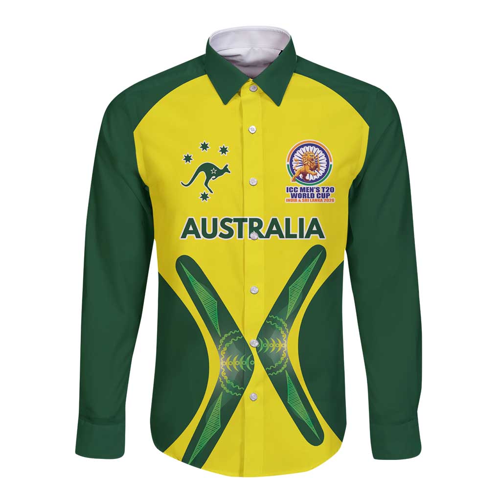 Custom Australia Cricket Spirit 2026 Long Sleeve Button Shirt World T20 Edition - Wonder Print Shop