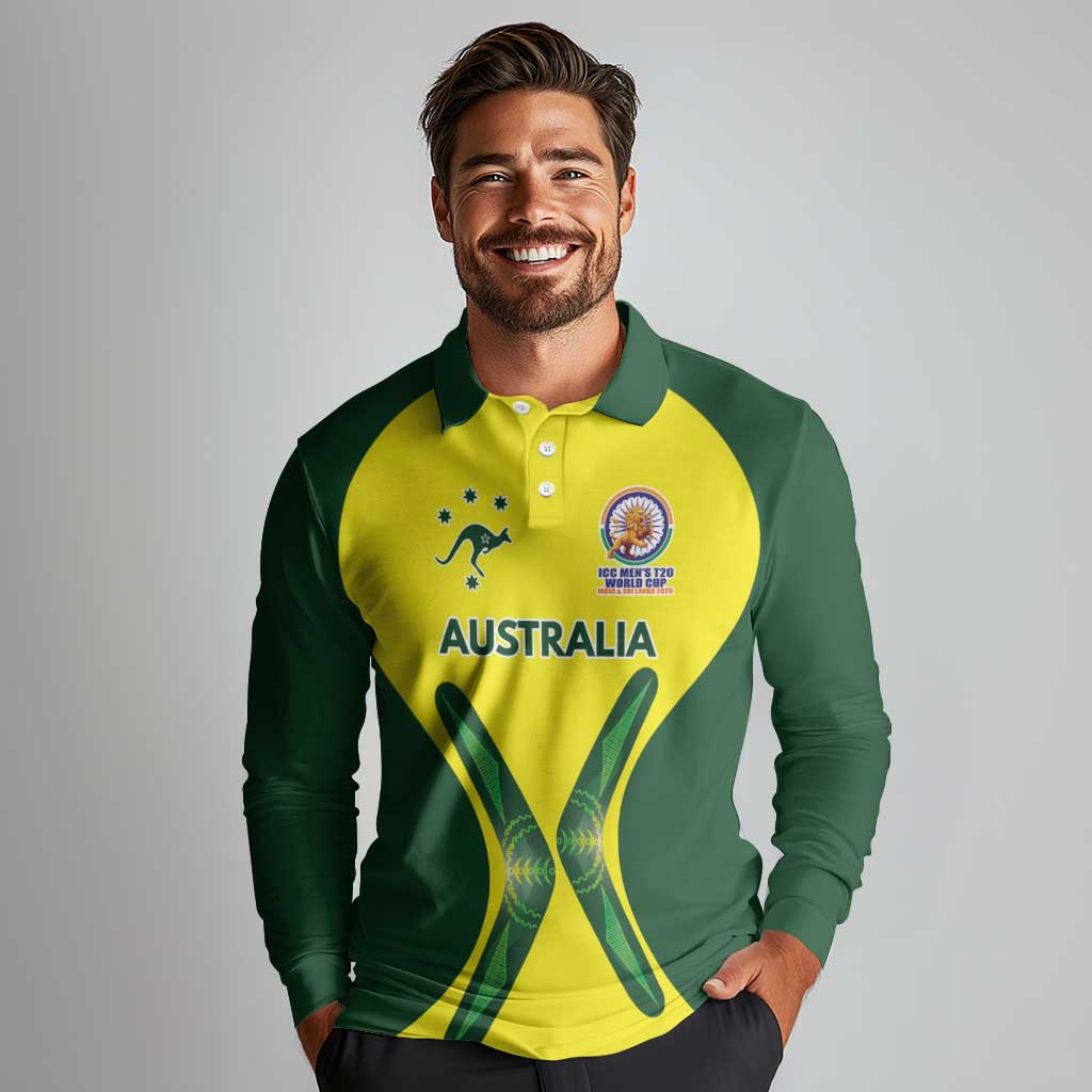 Custom Australia Cricket Spirit 2026 Long Sleeve Polo Shirt World T20 Edition - Wonder Print Shop
