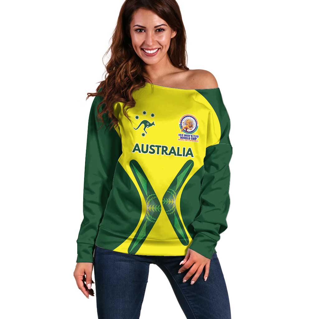 Custom Australia Cricket Spirit 2026 Off Shoulder Sweater World T20 Edition - Wonder Print Shop