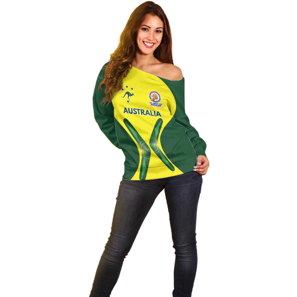 Custom Australia Cricket Spirit 2026 Off Shoulder Sweater World T20 Edition - Wonder Print Shop