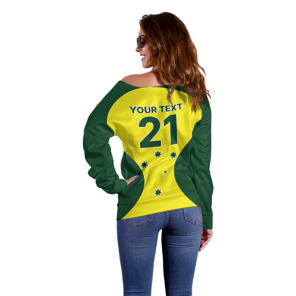Custom Australia Cricket Spirit 2026 Off Shoulder Sweater World T20 Edition - Wonder Print Shop
