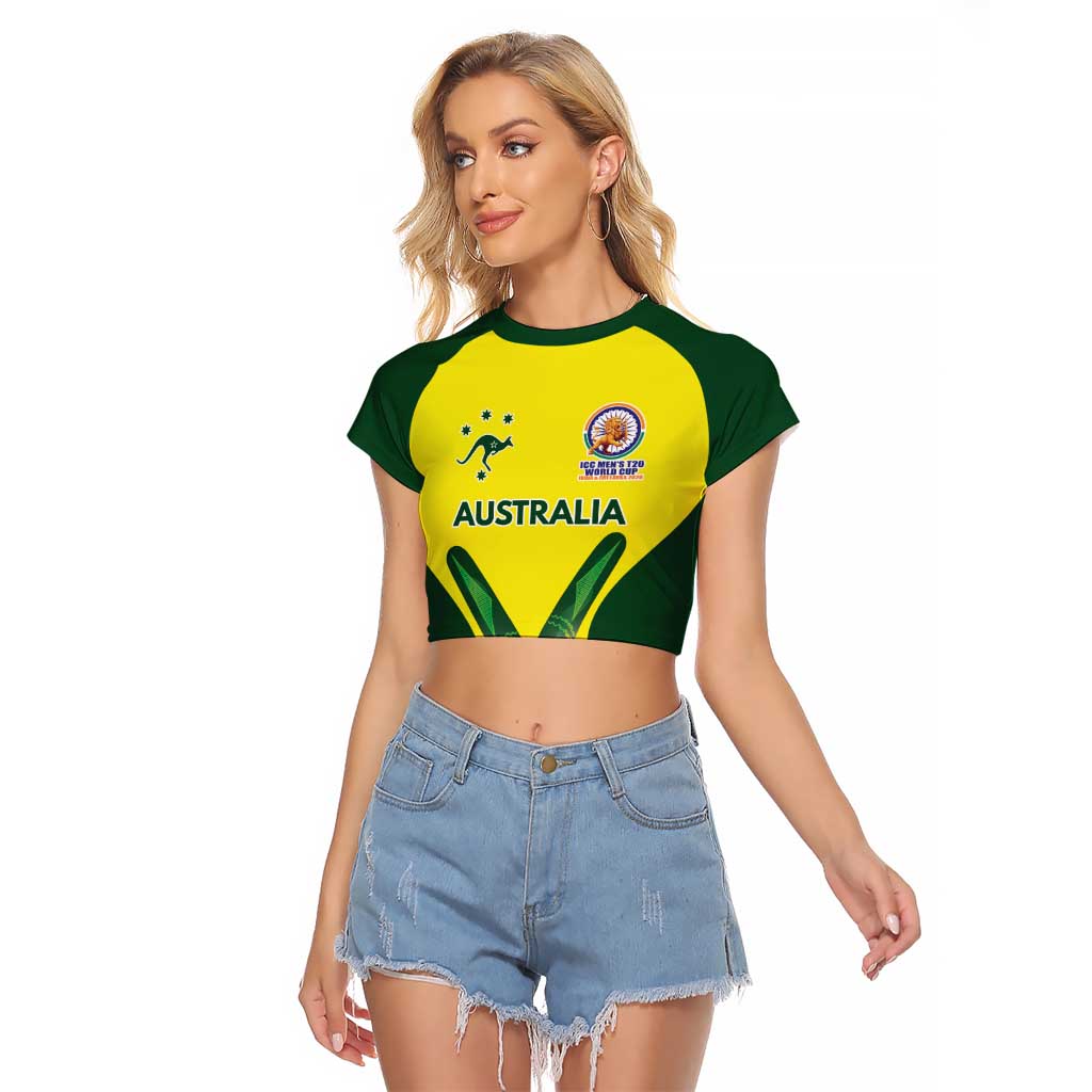 Custom Australia Cricket Spirit 2026 Raglan Cropped T Shirt World T20 Edition - Wonder Print Shop