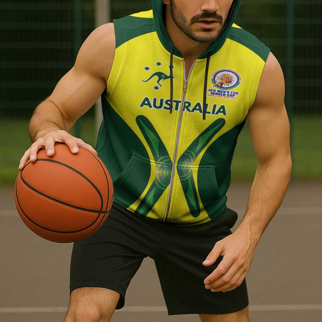 Custom Australia Cricket Spirit 2026 Sleeveless Zip Hoodie World T20 Edition - Wonder Print Shop