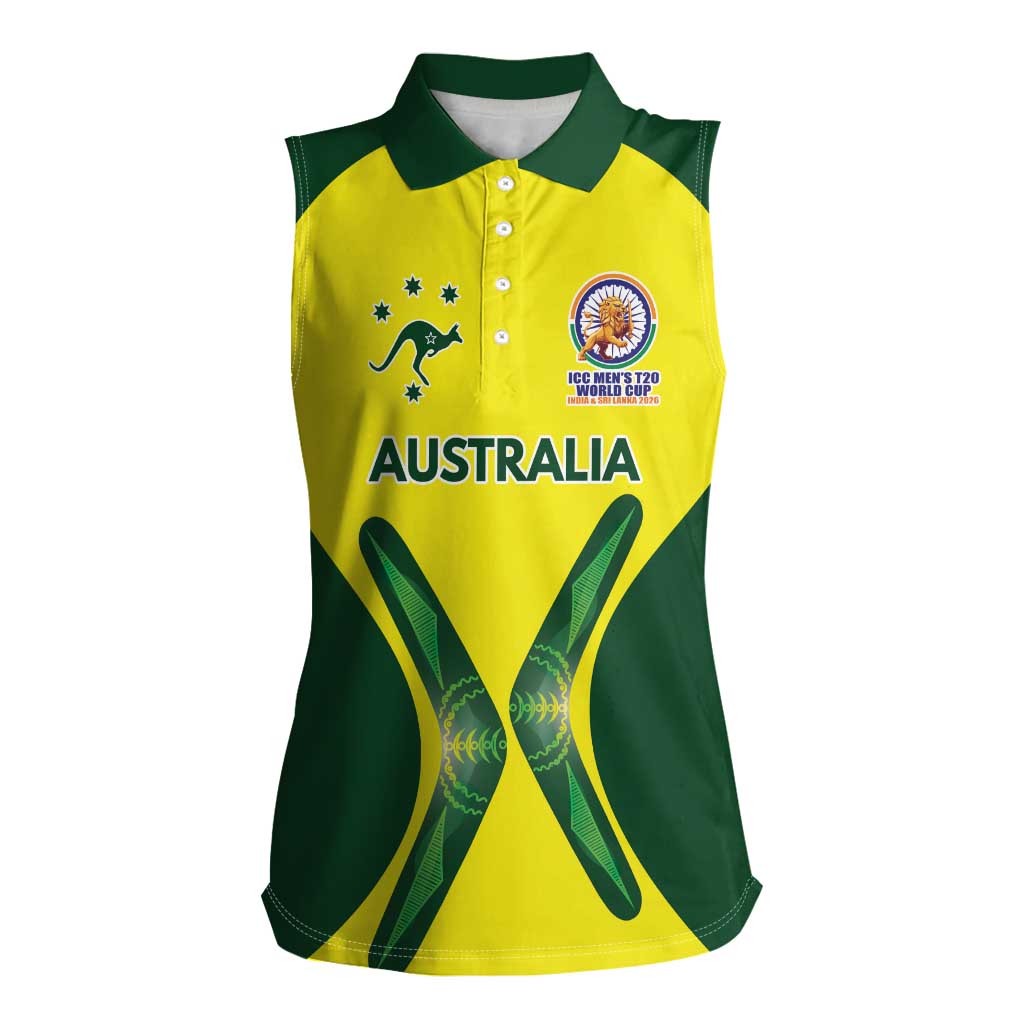 Custom Australia Cricket Spirit 2026 Women Sleeveless Polo Shirt World T20 Edition - Wonder Print Shop