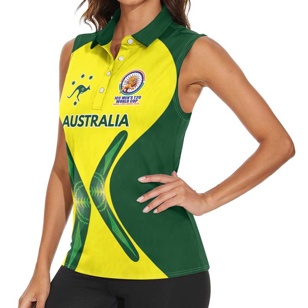 Custom Australia Cricket Spirit 2026 Women Sleeveless Polo Shirt World T20 Edition - Wonder Print Shop