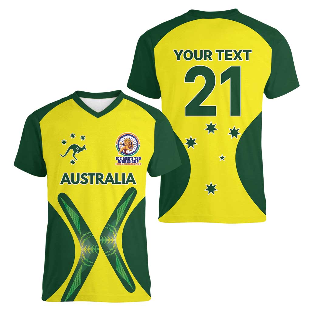 Custom Australia Cricket Spirit 2026 Women V-Neck T-Shirt World T20 Edition - Wonder Print Shop
