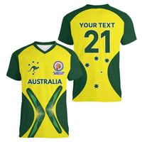 Custom Australia Cricket Spirit 2026 Women V-Neck T-Shirt World T20 Edition - Wonder Print Shop