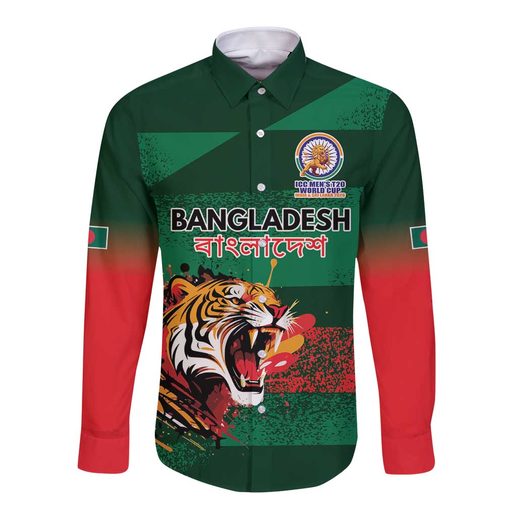 Custom Bangladesh Cricket Spirit 2026 Long Sleeve Button Shirt World T20 Edition - Rising Sun - Wonder Print Shop
