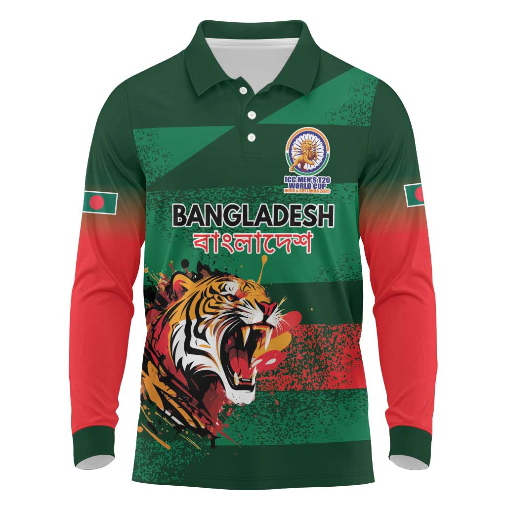 Custom Bangladesh Cricket Spirit 2026 Long Sleeve Polo Shirt World T20 Edition - Rising Sun - Wonder Print Shop