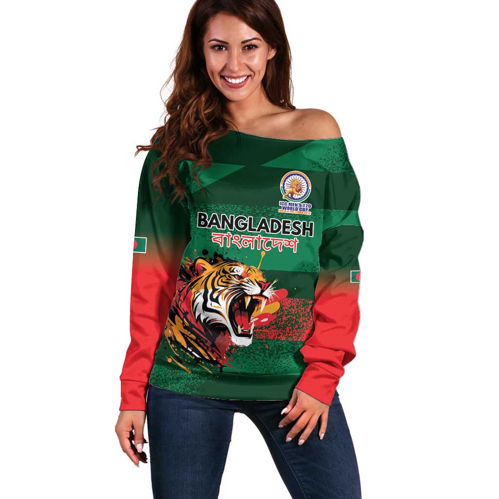 Custom Bangladesh Cricket Spirit 2026 Off Shoulder Sweater World T20 Edition - Rising Sun - Wonder Print Shop