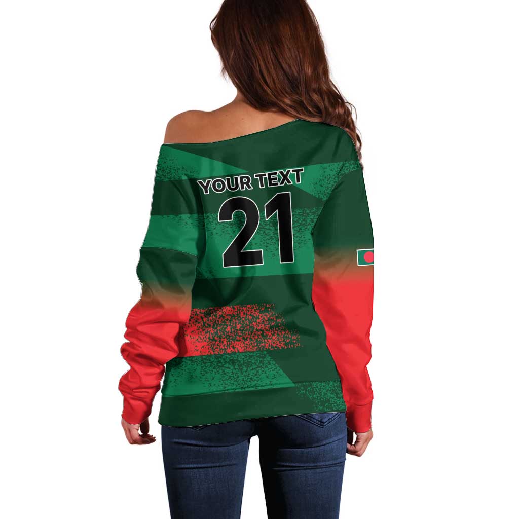 Custom Bangladesh Cricket Spirit 2026 Off Shoulder Sweater World T20 Edition - Rising Sun - Wonder Print Shop