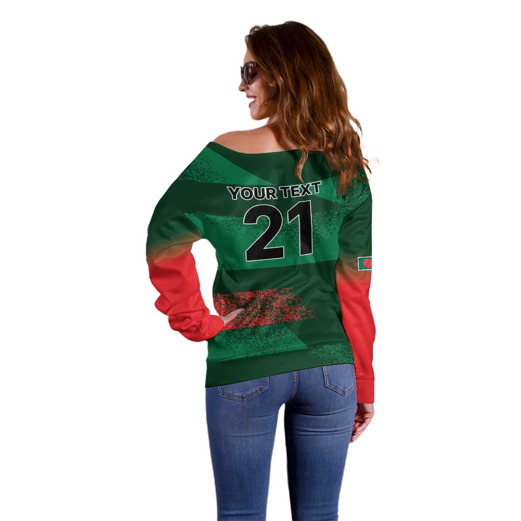 Custom Bangladesh Cricket Spirit 2026 Off Shoulder Sweater World T20 Edition - Rising Sun - Wonder Print Shop