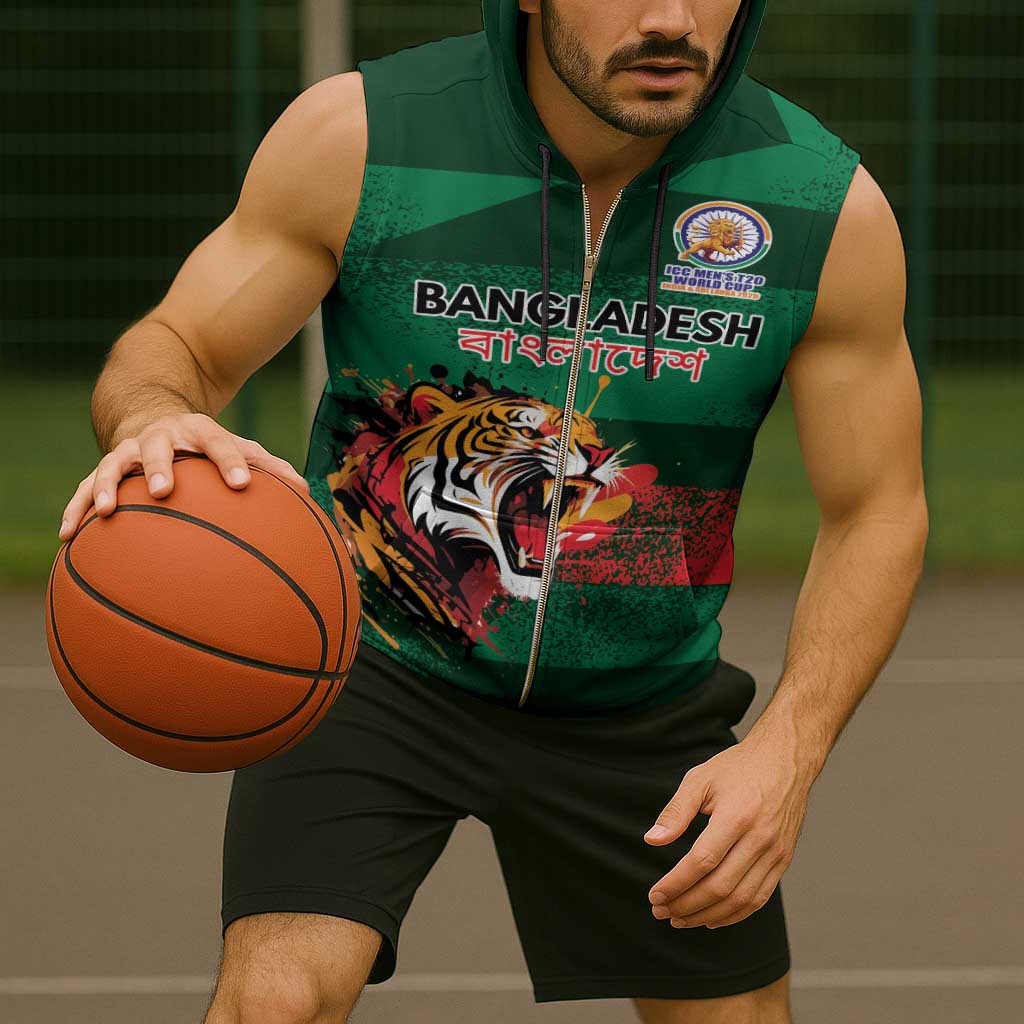 Custom Bangladesh Cricket Spirit 2026 Sleeveless Zip Hoodie World T20 Edition - Rising Sun - Wonder Print Shop