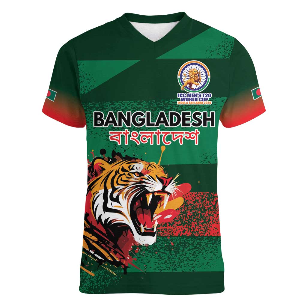 Custom Bangladesh Cricket Spirit 2026 Women V-Neck T-Shirt World T20 Edition - Rising Sun - Wonder Print Shop
