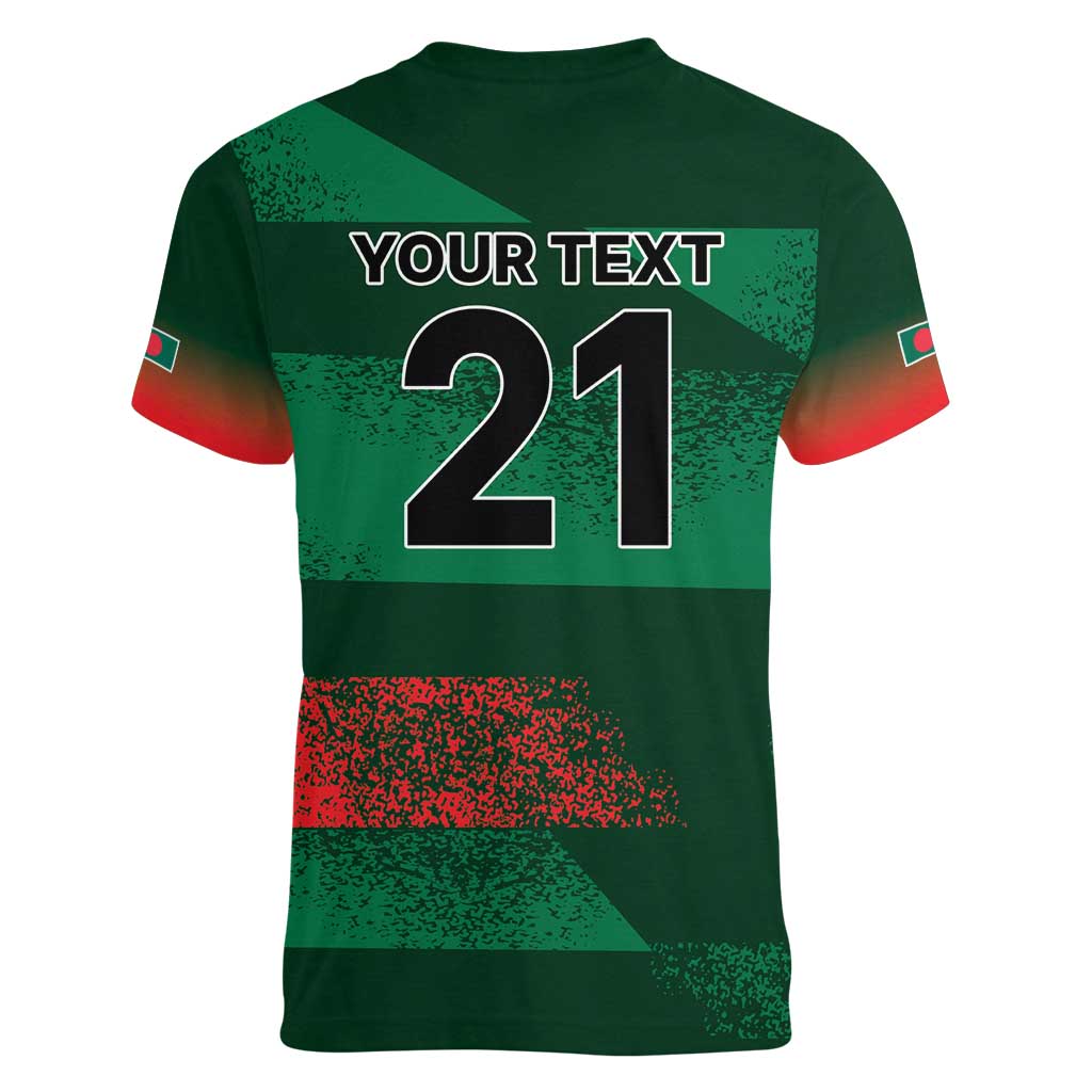 Custom Bangladesh Cricket Spirit 2026 Women V-Neck T-Shirt World T20 Edition - Rising Sun - Wonder Print Shop
