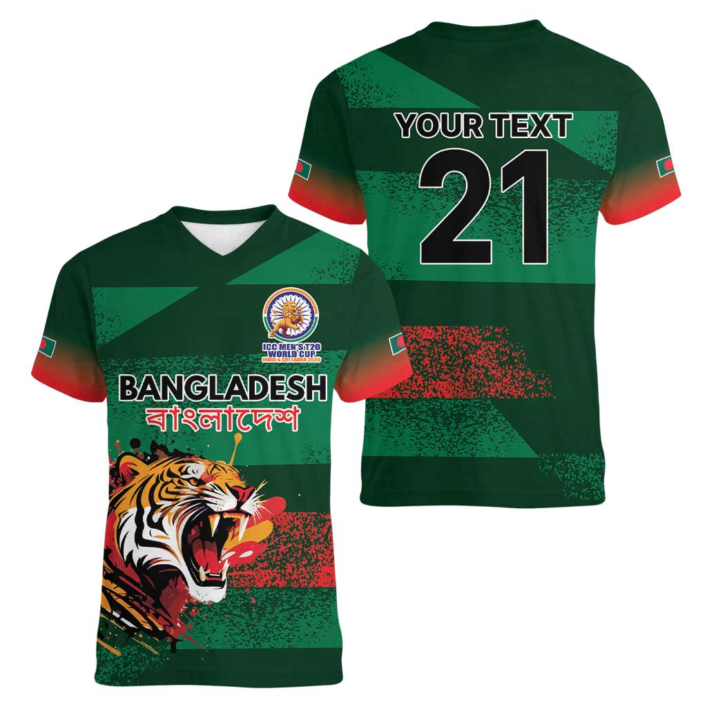 Custom Bangladesh Cricket Spirit 2026 Women V-Neck T-Shirt World T20 Edition - Rising Sun - Wonder Print Shop