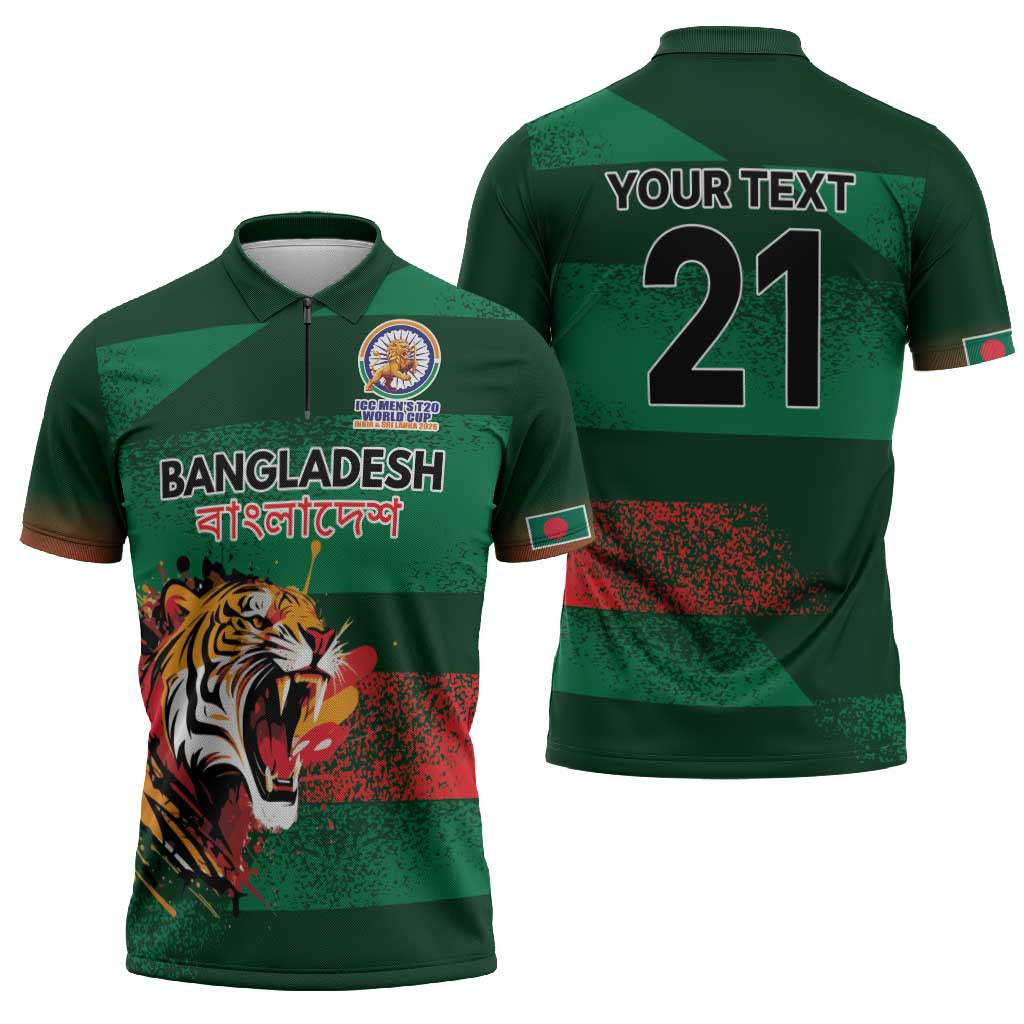 Custom Bangladesh Cricket Spirit 2026 Zipper Polo Shirt World T20 Edition - Rising Sun - Wonder Print Shop