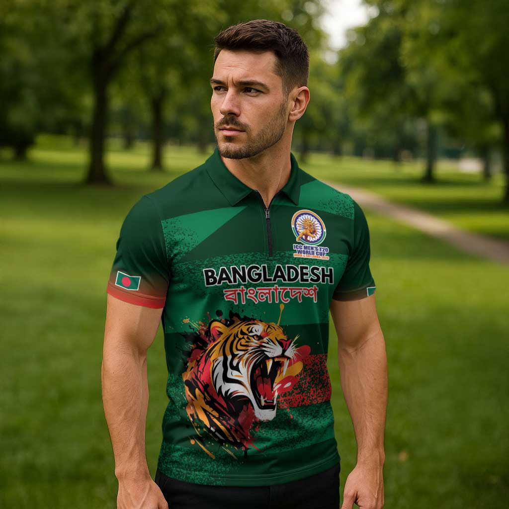 Custom Bangladesh Cricket Spirit 2026 Zipper Polo Shirt World T20 Edition - Rising Sun - Wonder Print Shop
