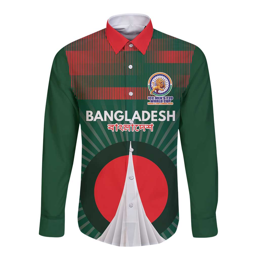 Custom Bangladesh Cricket Spirit 2026 Long Sleeve Button Shirt World T20 Edition - Bengal Tiger - Wonder Print Shop