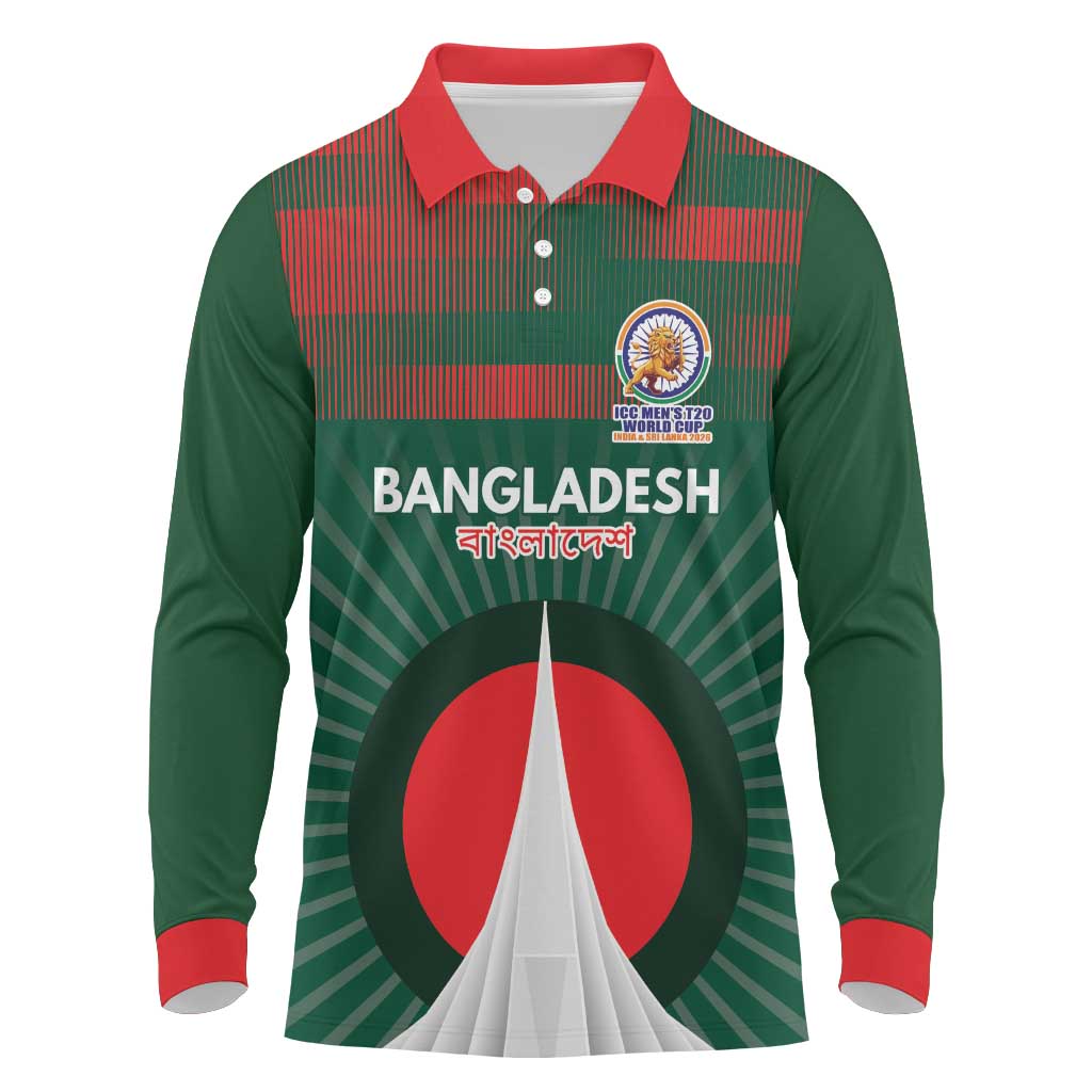 Custom Bangladesh Cricket Spirit 2026 Long Sleeve Polo Shirt World T20 Edition - Bengal Tiger - Wonder Print Shop