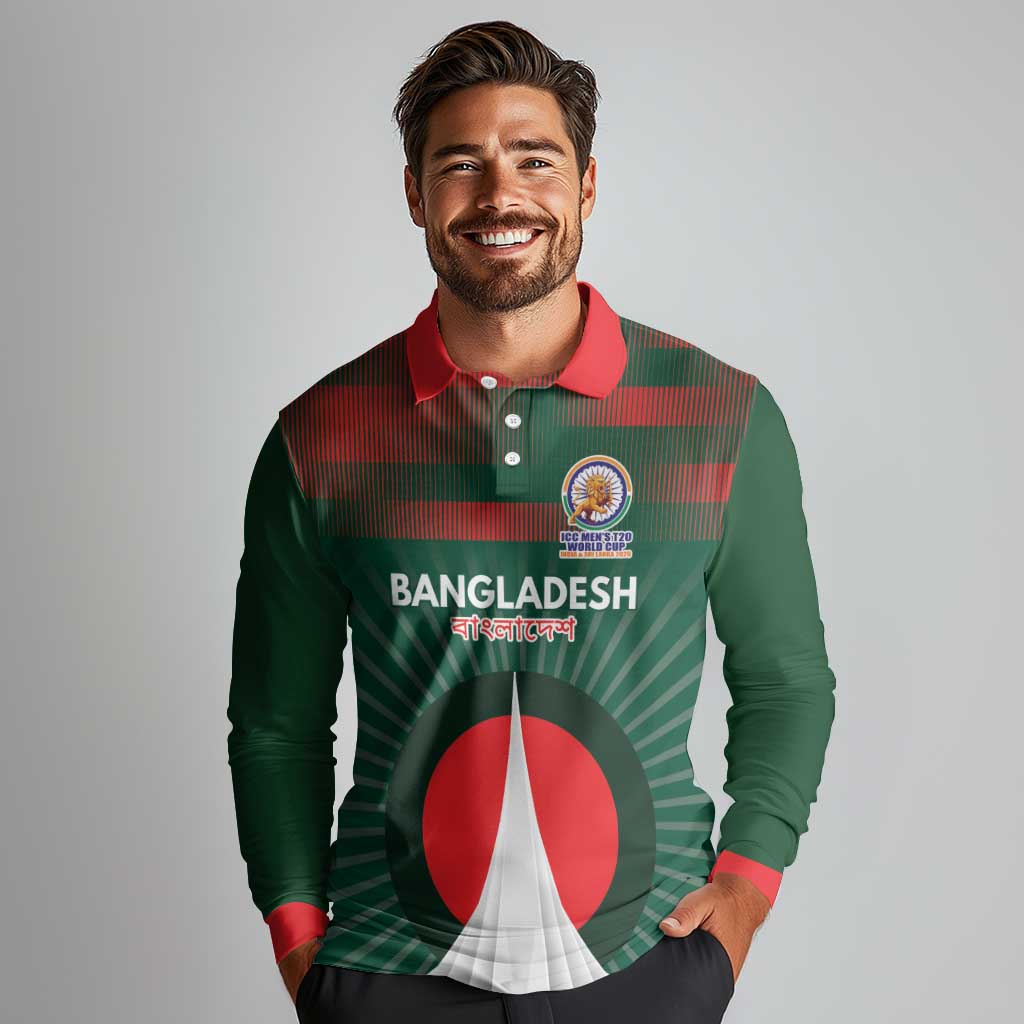 Custom Bangladesh Cricket Spirit 2026 Long Sleeve Polo Shirt World T20 Edition - Bengal Tiger - Wonder Print Shop