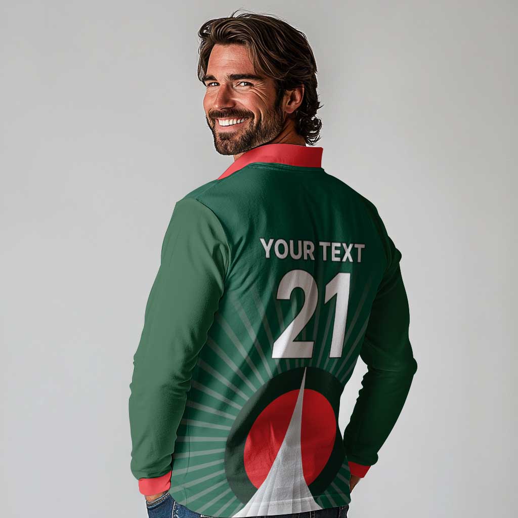 Custom Bangladesh Cricket Spirit 2026 Long Sleeve Polo Shirt World T20 Edition - Bengal Tiger - Wonder Print Shop