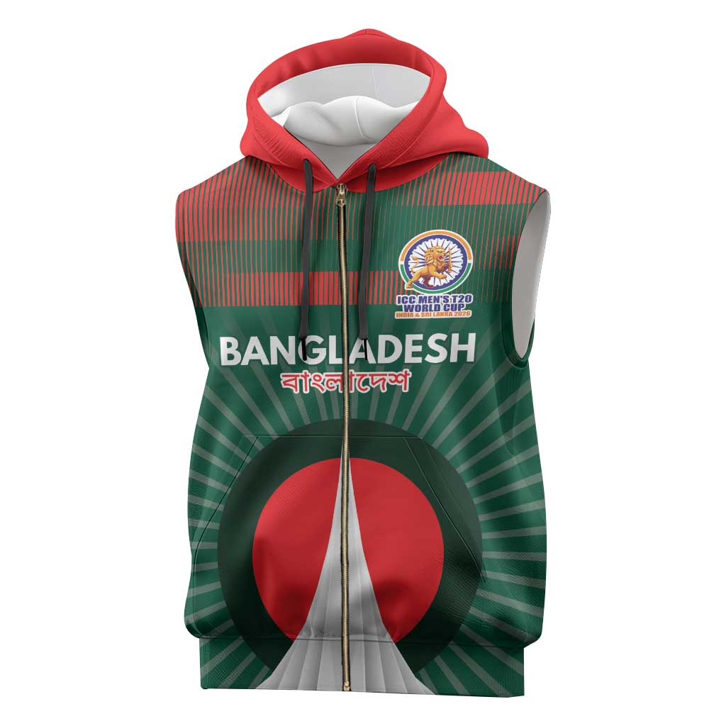 Custom Bangladesh Cricket Spirit 2026 Sleeveless Zip Hoodie World T20 Edition - Bengal Tiger - Wonder Print Shop