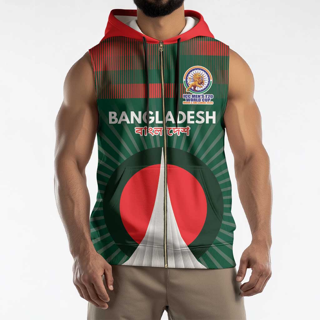 Custom Bangladesh Cricket Spirit 2026 Sleeveless Zip Hoodie World T20 Edition - Bengal Tiger - Wonder Print Shop