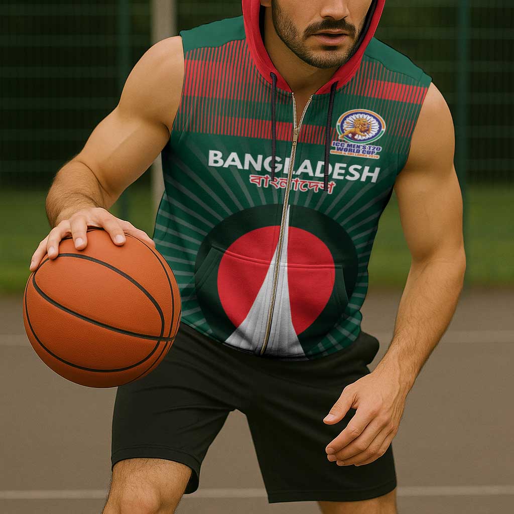 Custom Bangladesh Cricket Spirit 2026 Sleeveless Zip Hoodie World T20 Edition - Bengal Tiger - Wonder Print Shop