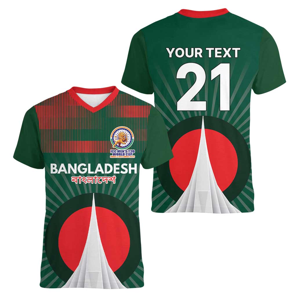 Custom Bangladesh Cricket Spirit 2026 Women V-Neck T-Shirt World T20 Edition - Bengal Tiger - Wonder Print Shop