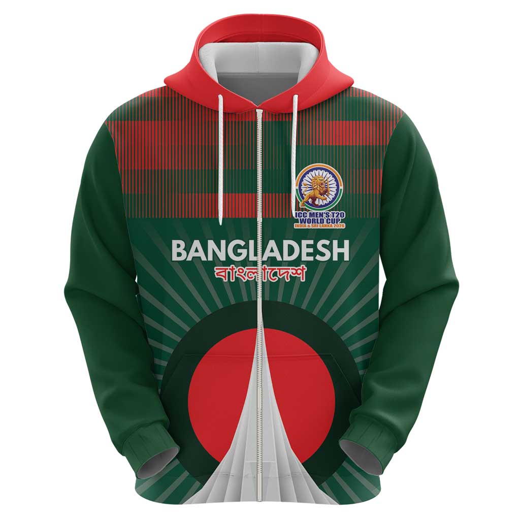 Custom Bangladesh Cricket Spirit 2026 Zip Hoodie World T20 Edition - Bengal Tiger - Wonder Print Shop