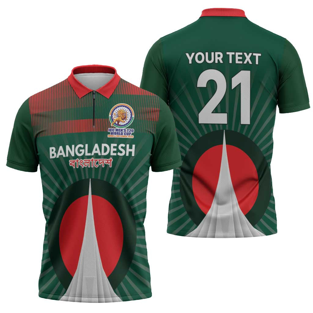 Custom Bangladesh Cricket Spirit 2026 Zipper Polo Shirt World T20 Edition - Bengal Tiger - Wonder Print Shop