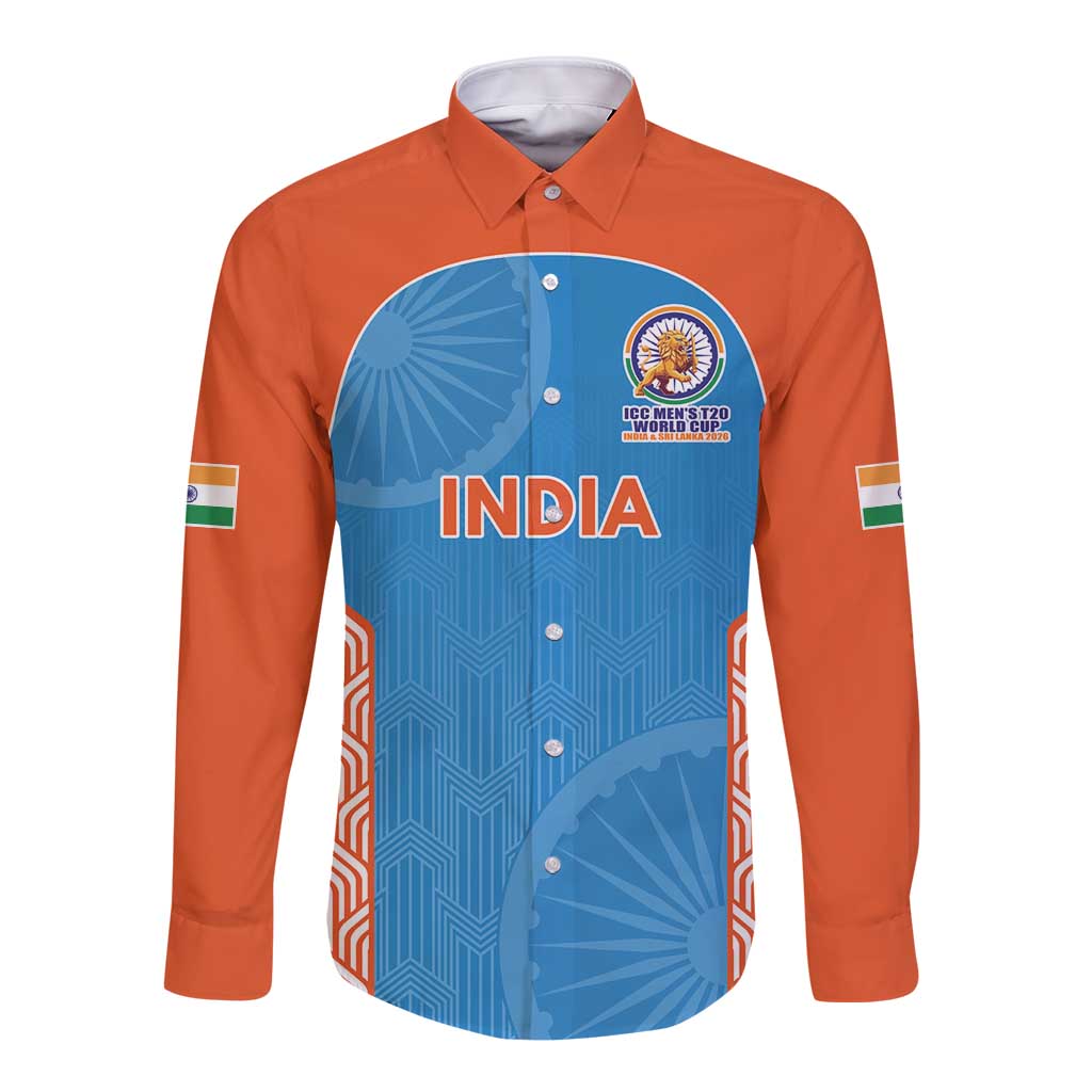 Custom India Cricket Spirit 2026 Long Sleeve Button Shirt World T20 Edition - Wonder Print Shop