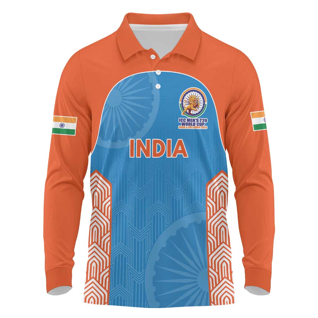 Custom India Cricket Spirit 2026 Long Sleeve Polo Shirt World T20 Edition - Wonder Print Shop