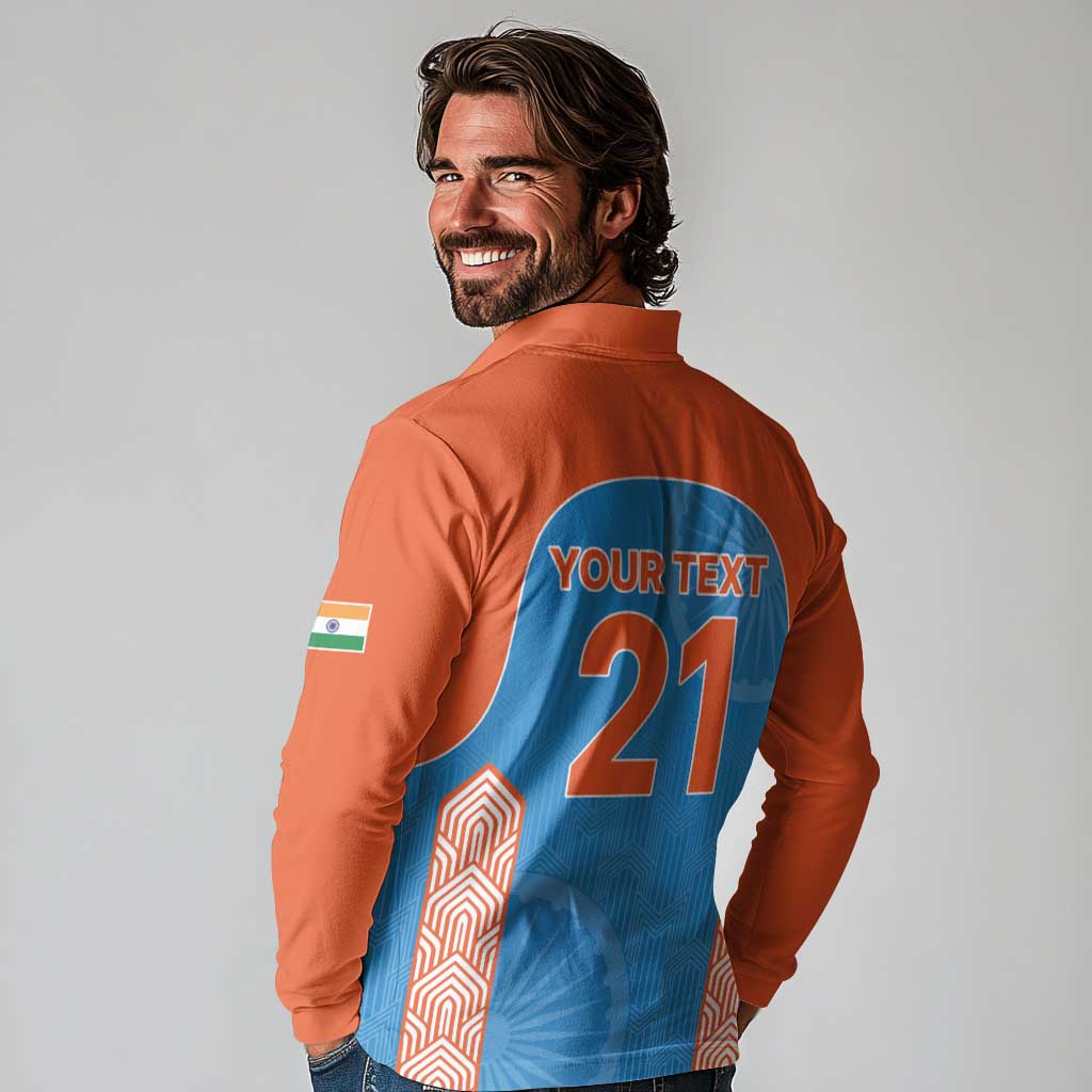 Custom India Cricket Spirit 2026 Long Sleeve Polo Shirt World T20 Edition - Wonder Print Shop