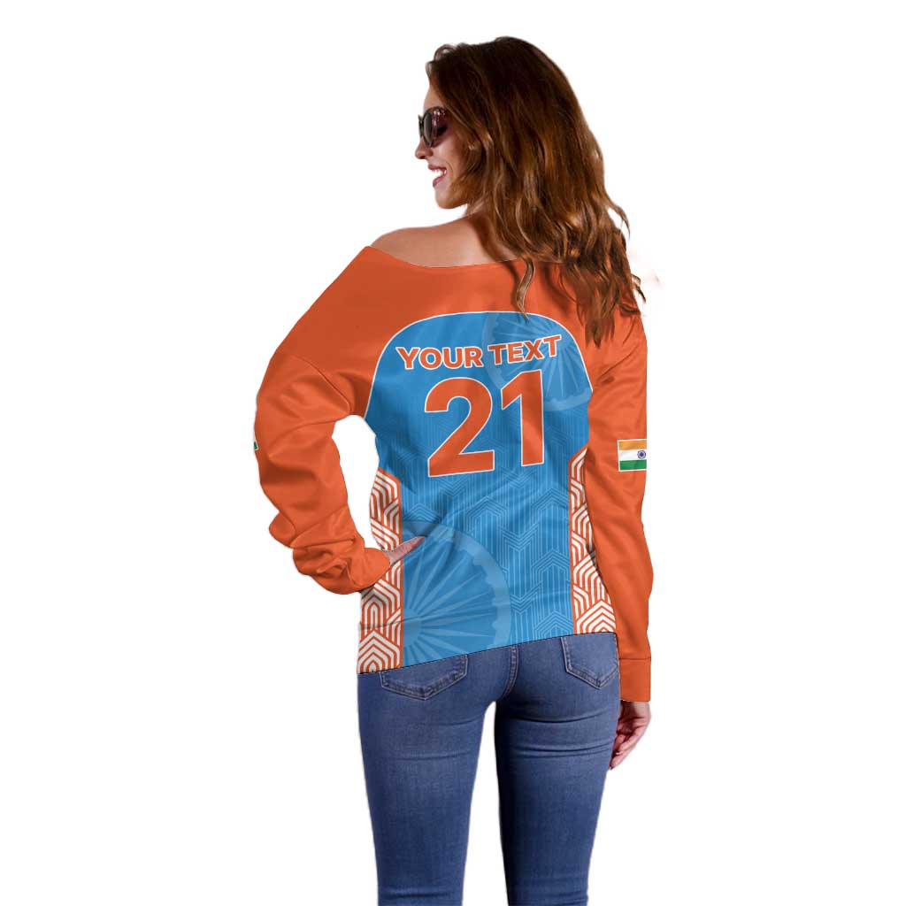 Custom India Cricket Spirit 2026 Off Shoulder Sweater World T20 Edition - Wonder Print Shop