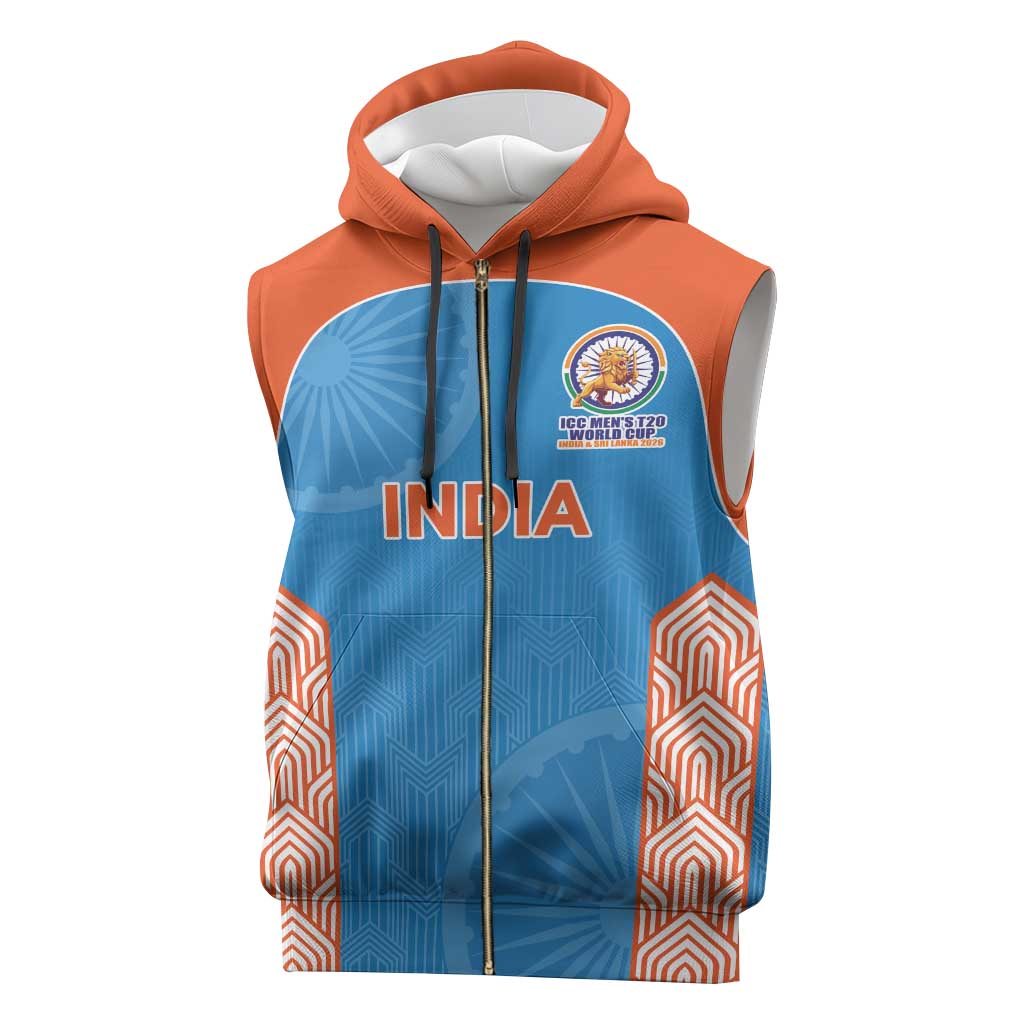 Custom India Cricket Spirit 2026 Sleeveless Zip Hoodie World T20 Edition - Wonder Print Shop