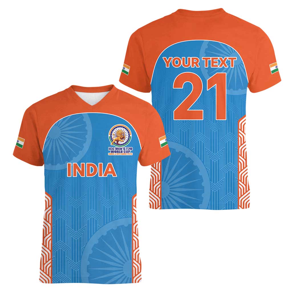 Custom India Cricket Spirit 2026 Women V-Neck T-Shirt World T20 Edition - Wonder Print Shop