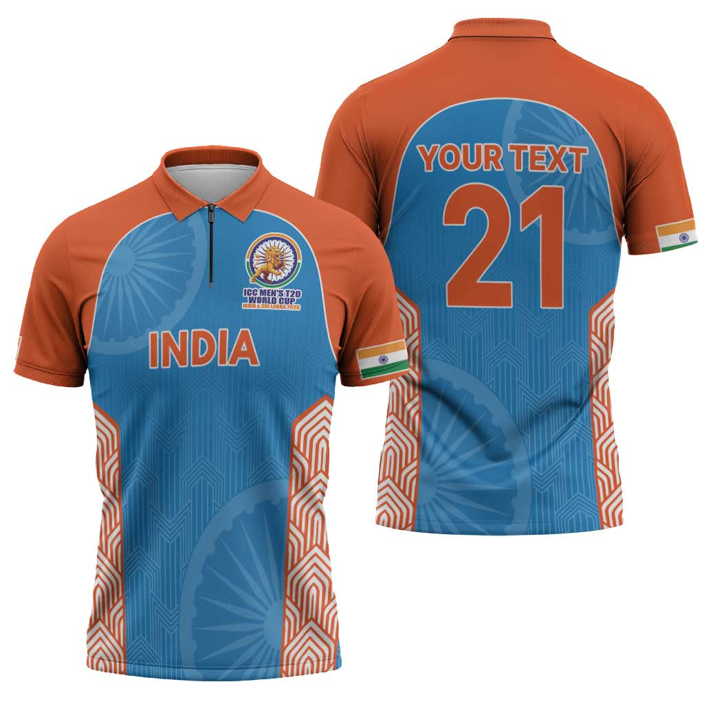 Custom India Cricket Spirit 2026 Zipper Polo Shirt World T20 Edition - Wonder Print Shop