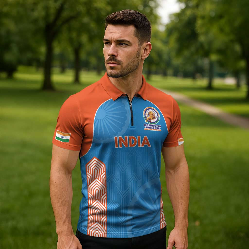 Custom India Cricket Spirit 2026 Zipper Polo Shirt World T20 Edition - Wonder Print Shop