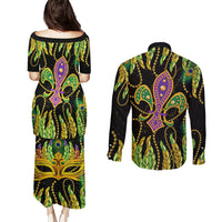 Feather Mask Mardi Gras Couples Matching Puletasi and Long Sleeve Button Shirt LT9 - Wonder Print Shop