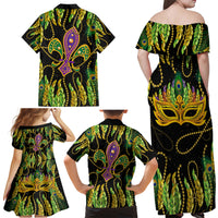 Feather Mask Mardi Gras Family Matching Off Shoulder Maxi Dress and Hawaiian Shirt LT9 - Wonder Print Shop