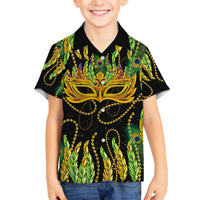 Feather Mask Mardi Gras Family Matching Off Shoulder Short Dress and Hawaiian Shirt LT9 - Wonder Print Shop