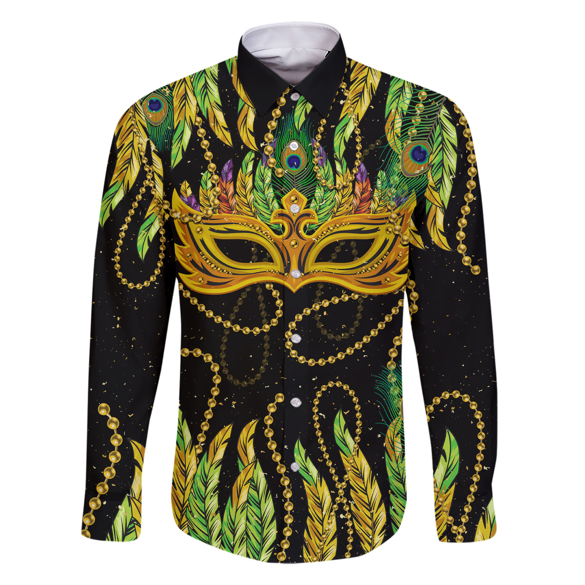 Feather Mask Mardi Gras Family Matching Short Sleeve Bodycon Dress and Hawaiian Shirt - Wonder Print Shop