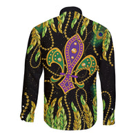 Feather Mask Mardi Gras Long Sleeve Button Shirt - Wonder Print Shop