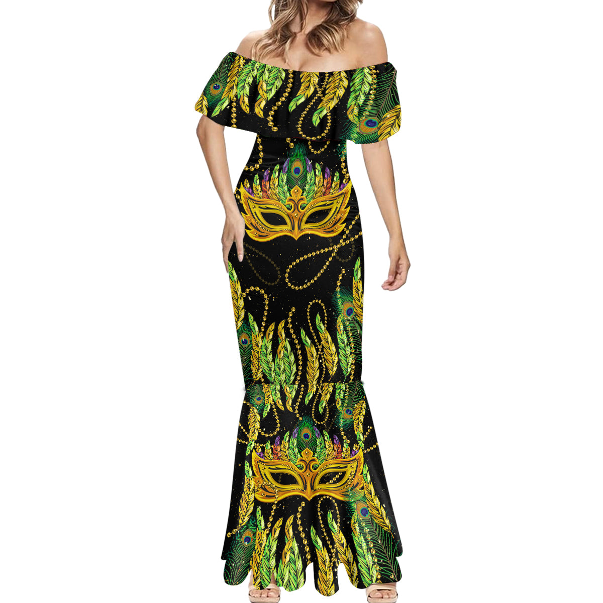 Feather Mask Mardi Gras Mermaid Dress - Wonder Print Shop